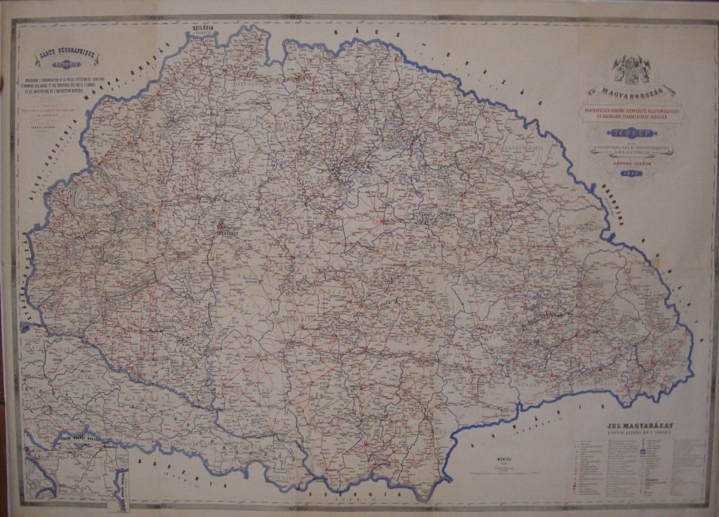 Magyarország állategészség-rendőri szervezetét, állattenyésztését és gazdasági szakoktatását ábrázoló térkép (1876)